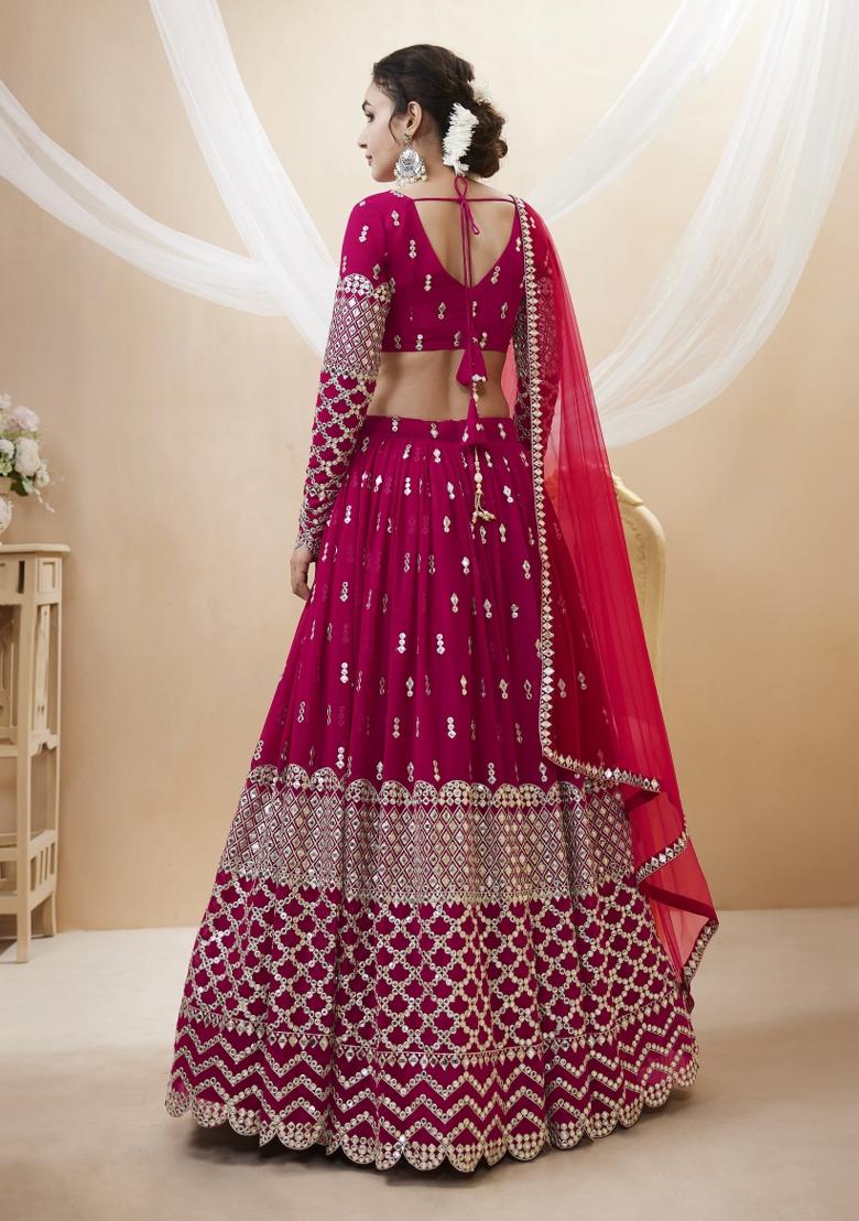 Hot Pink Embroidered Georgette Lehenga Choli Set