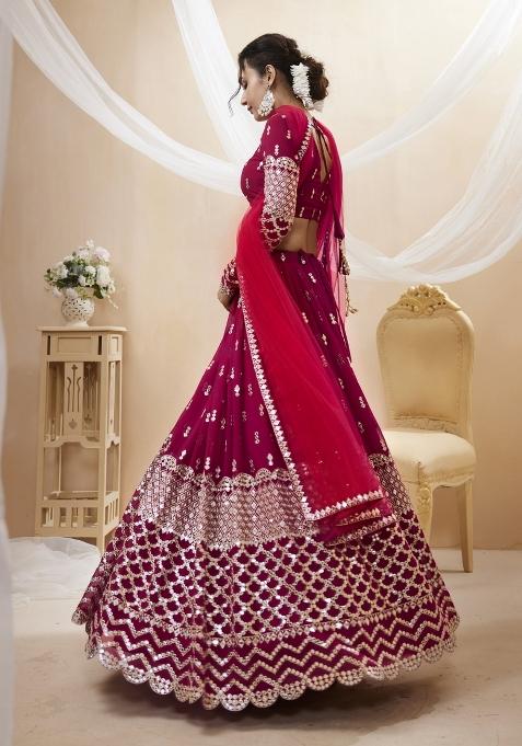 Hot Pink Embroidered Georgette Lehenga Choli Set