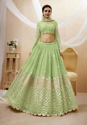 Pista Embroidered Georgette Lehenga Choli Set