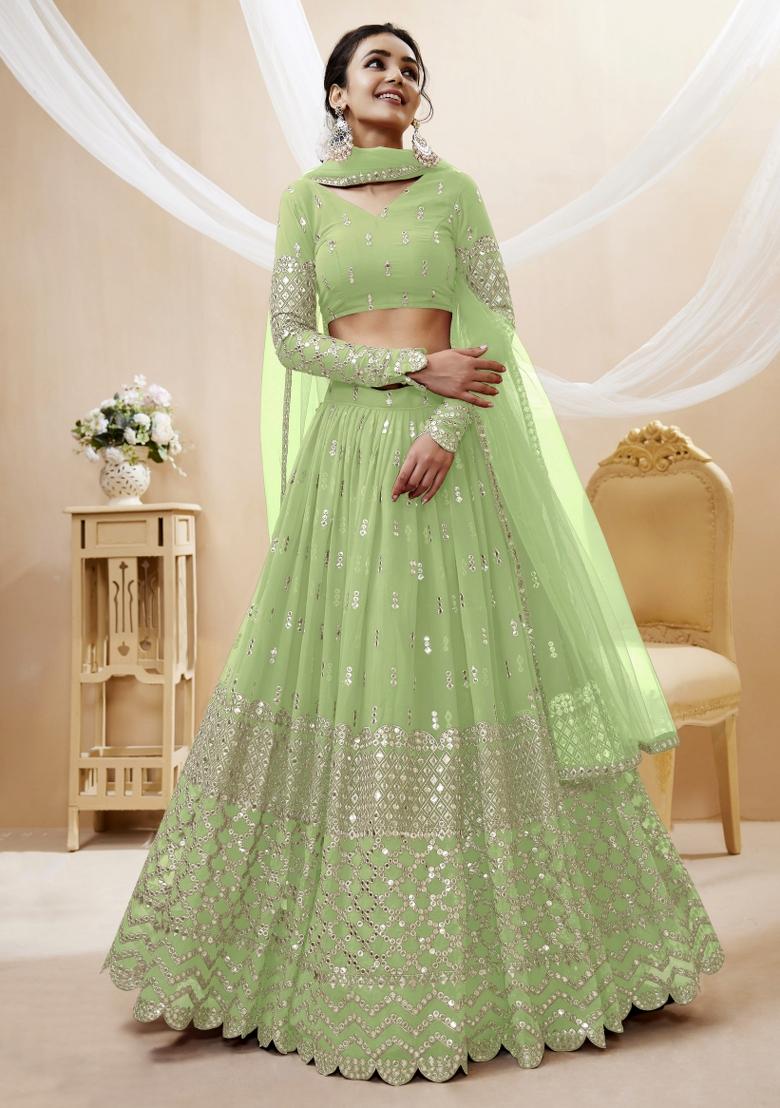 Pista Embroidered Georgette Lehenga Choli Set - Indya