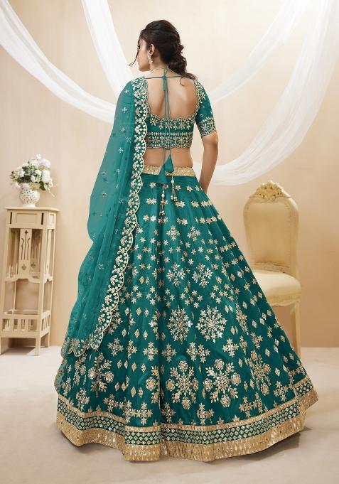 Green Embroidered Art Silk Lehenga Choli Set