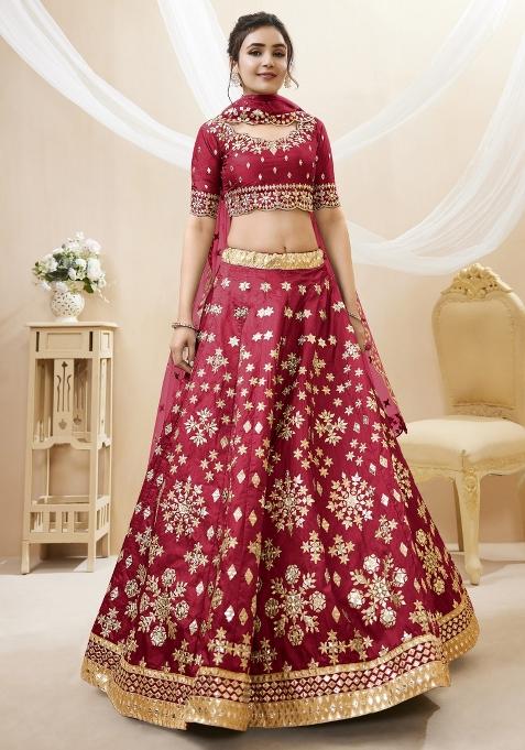 Red Embroidered Art Silk Lehenga Choli Set