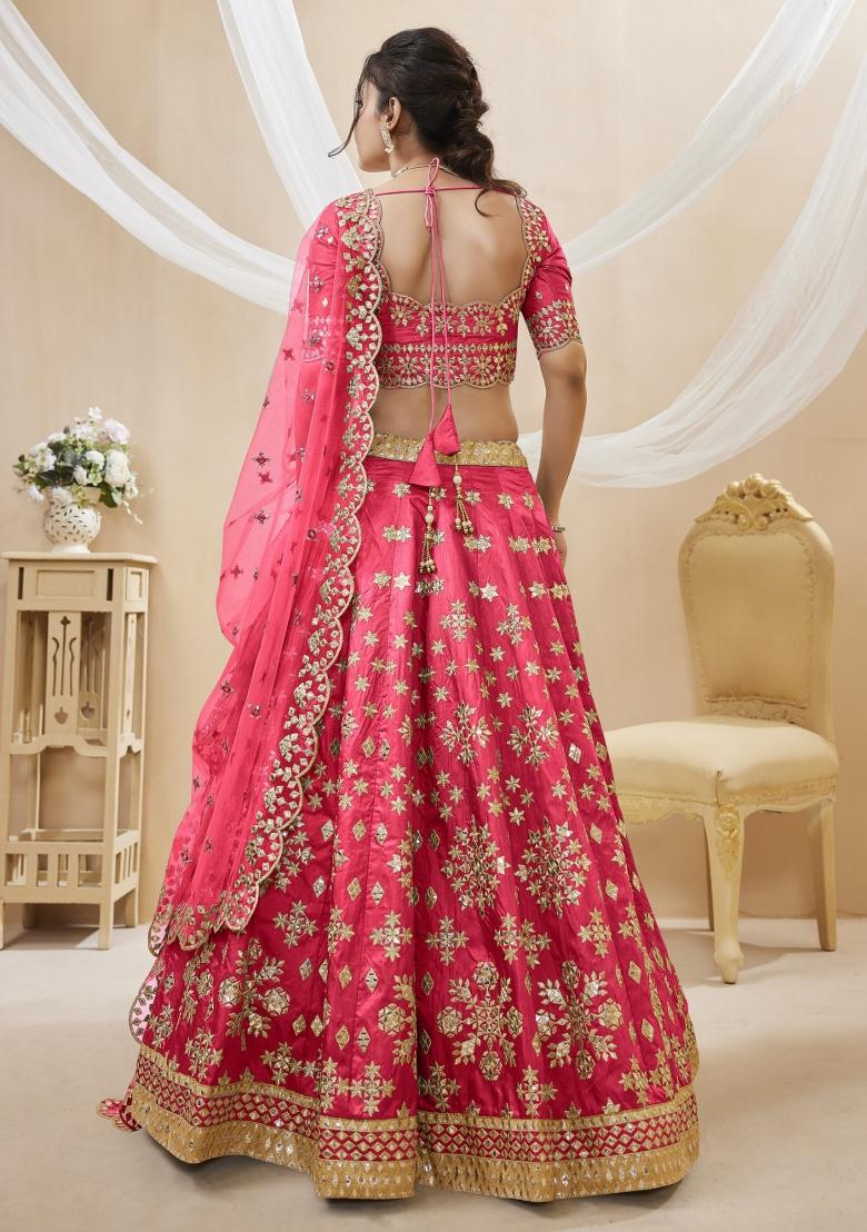Pink Embroidered Art Silk Lehenga Choli Set