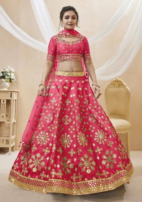 Pink Embroidered Art Silk Lehenga Choli Set