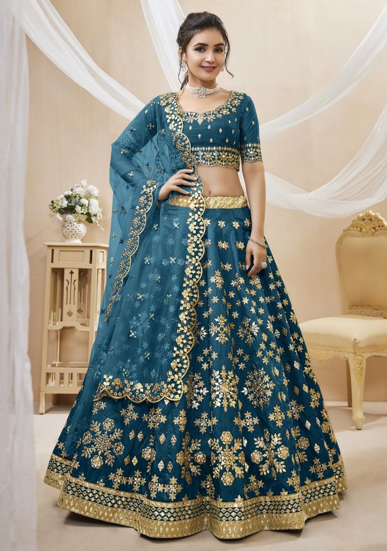 Blue Embroidered Art Silk Lehenga Choli Set