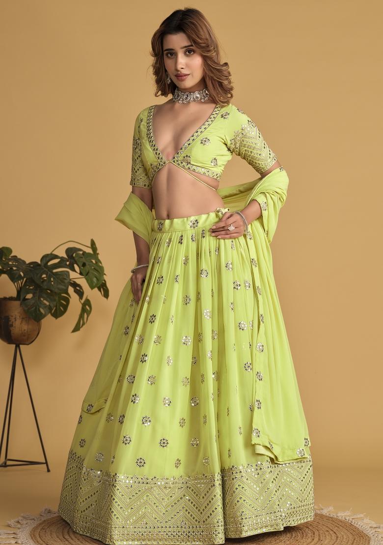 Neon Embroidered Georgette Lehenga Choli Set - Indya