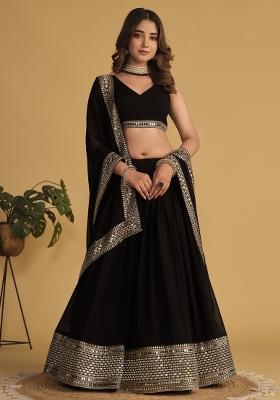 Black Embroidered Georgette Lehenga Choli Set
