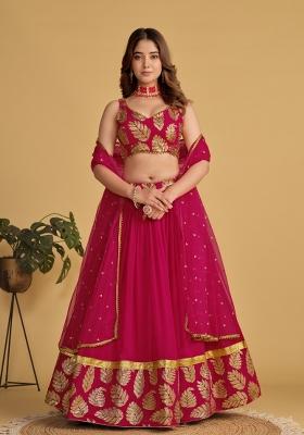 Pink Embroidered Georgette Lehenga Choli Set