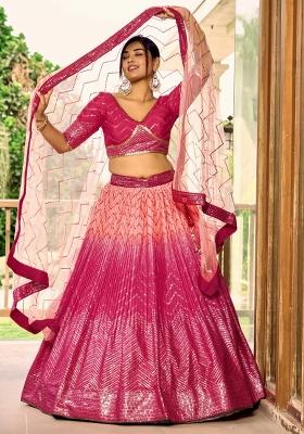 Pink Embroidered Chinon Lehenga Choli Set