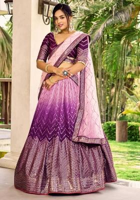 Purple Embroidered Chinon Lehenga Choli Set