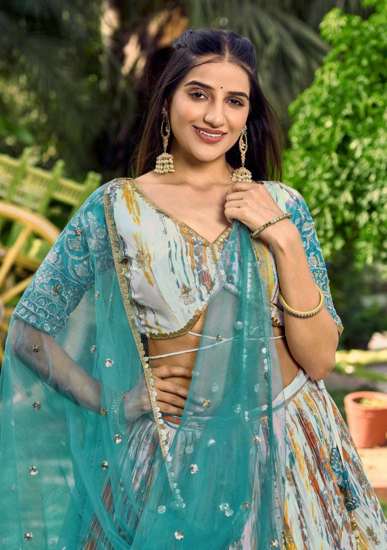 Rama Embroidered Chinon Lehenga Choli Set - Indya