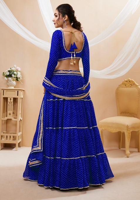 Blue Printed Georgette Lehenga Choli Set