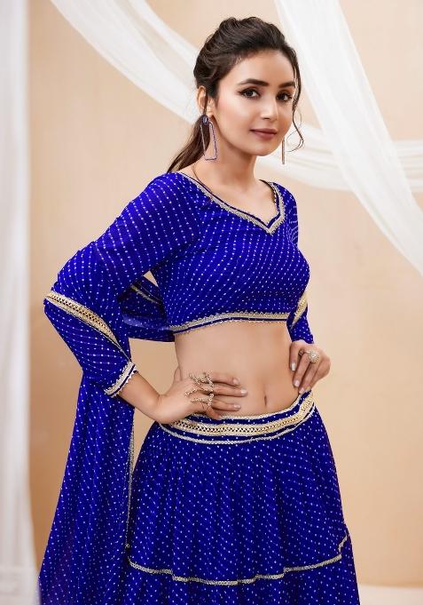 Blue Printed Georgette Lehenga Choli Set