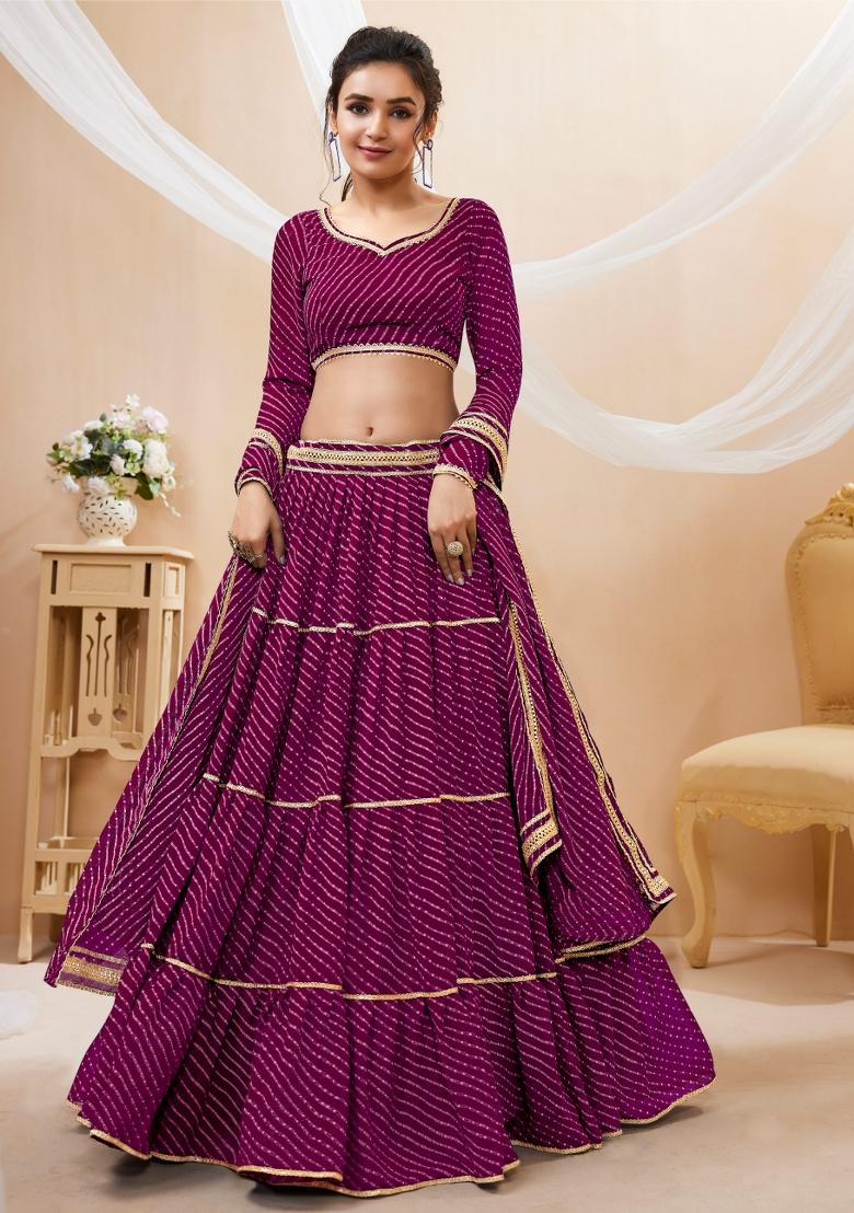 Purple Printed Georgette Lehenga Choli Set