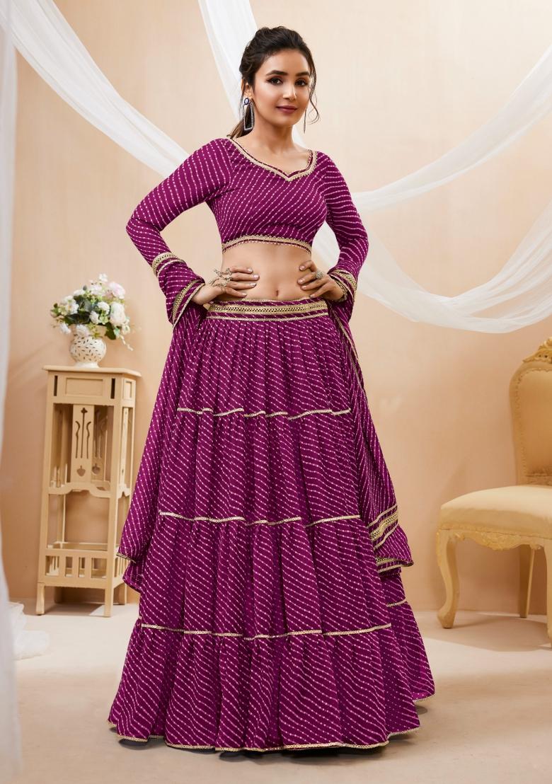Purple Printed Georgette Lehenga Choli Set