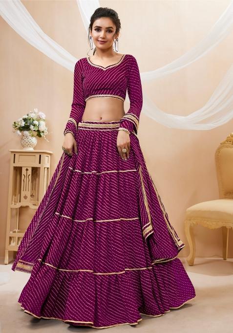 Purple Printed Georgette Lehenga Choli Set
