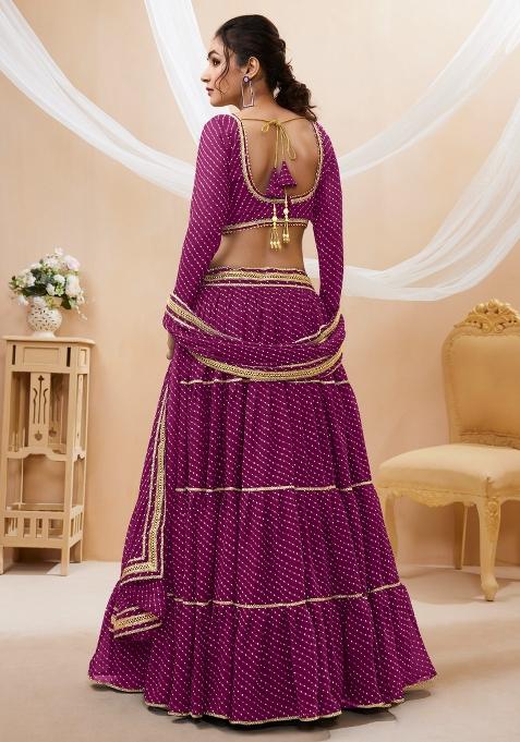 Purple Printed Georgette Lehenga Choli Set