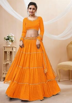Yellow Printed Georgette Lehenga Choli Set