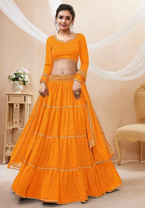 Yellow Printed Georgette Lehenga Choli Set