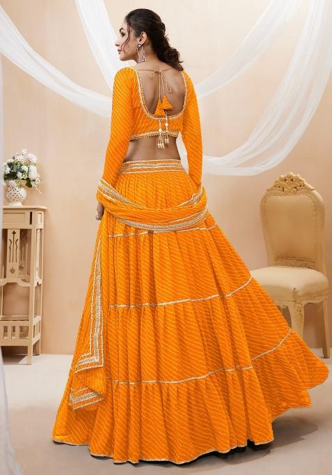 Yellow Printed Georgette Lehenga Choli Set