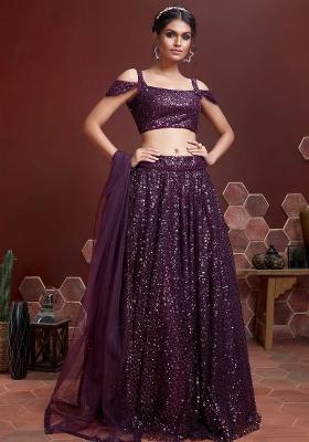 Purple Embroidered Heavy Soft Net Lehenga Choli Set