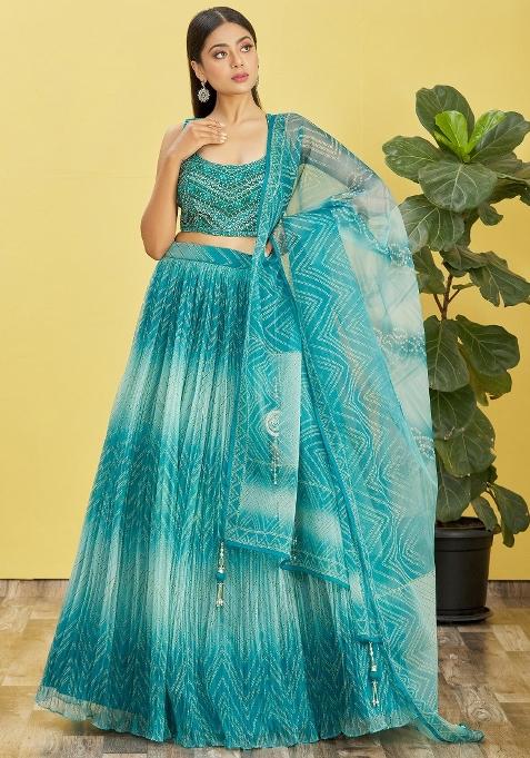 Blue Embroidered Slub Silk Lehenga Choli Set