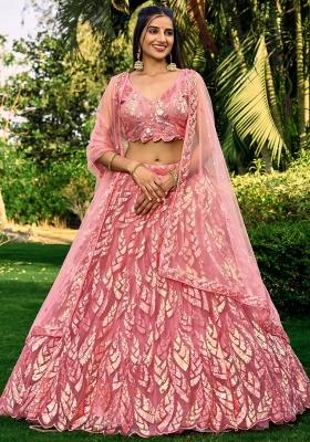Pink Embroidered Soft Net Lehenga Choli Set