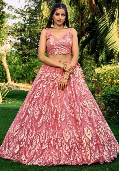 Pink Embroidered Soft Net Lehenga Choli Set