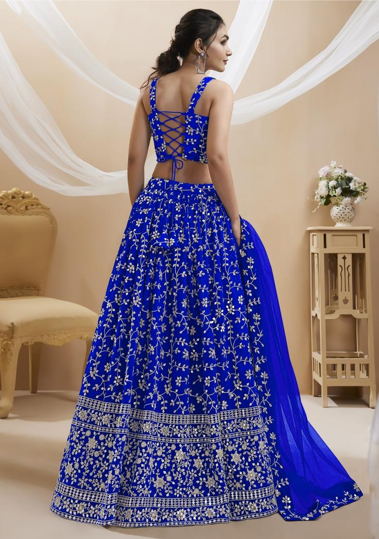 Blue Embroidered Georgette Lehenga Choli Set