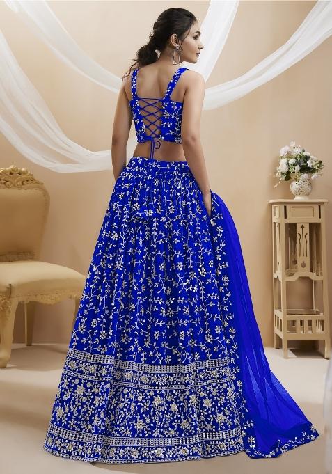 Blue Embroidered Georgette Lehenga Choli Set