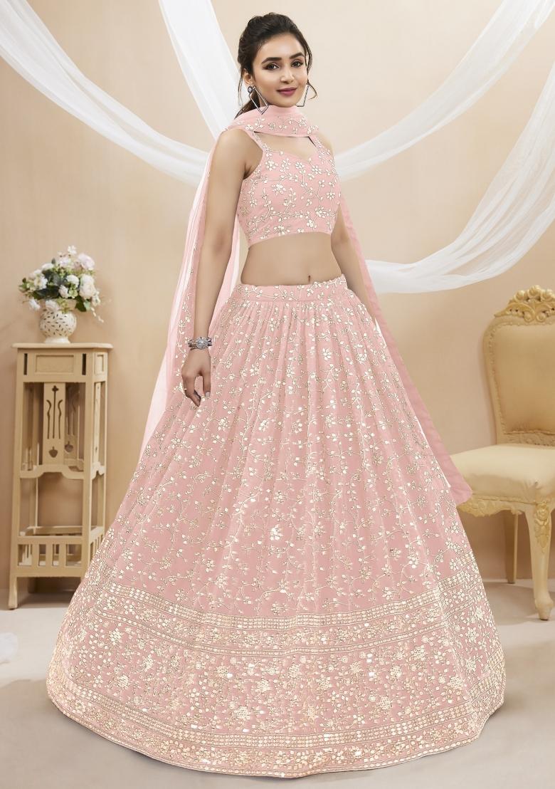 Baby Pink Embroidered Georgette Lehenga Choli Set