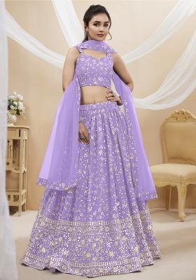 Lavender Embroidered Georgette Lehenga Choli Set