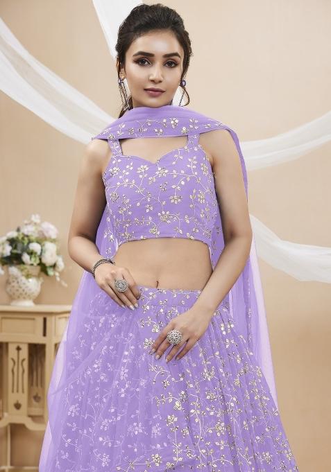 Lavender Embroidered Georgette Lehenga Choli Set
