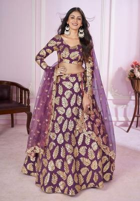 Purple Embroidered Georgette Lehenga Choli Set