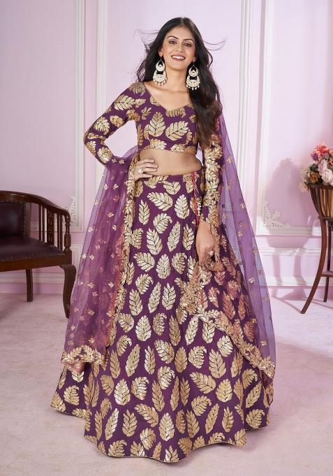Purple Embroidered Georgette Lehenga Choli Set