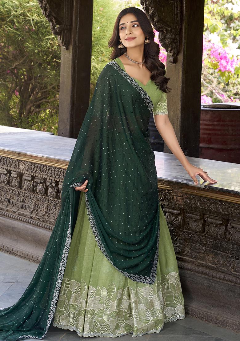 Pista Embroidered Cotton Blended Lehenga Choli Set - Indya