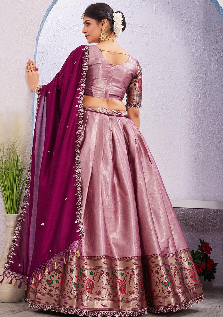 Onion Embroidered Cotton Blended Lehenga Choli Set
