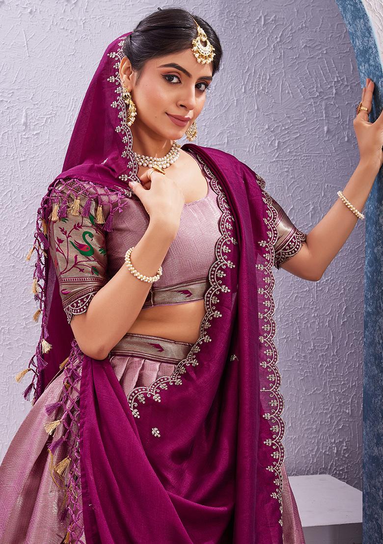 Onion Embroidered Cotton Blended Lehenga Choli Set - Indya
