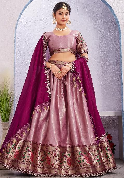 Onion Embroidered Cotton Blended Lehenga Choli Set