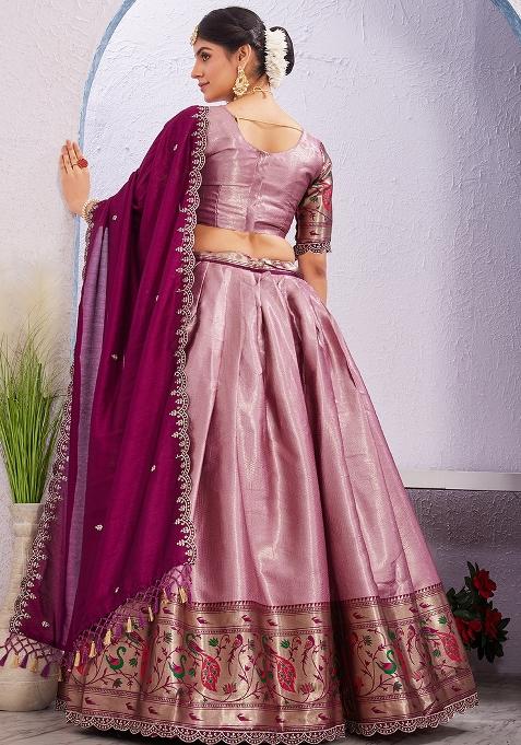 Onion Embroidered Cotton Blended Lehenga Choli Set
