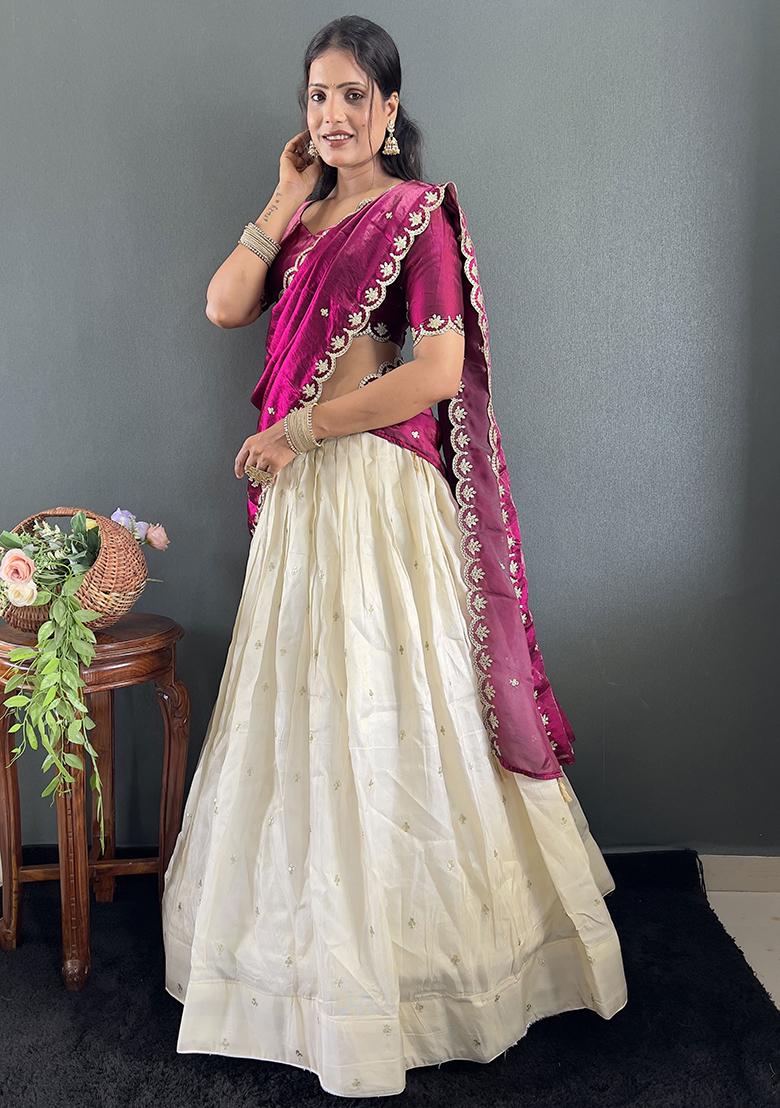 Wine Embroidered Cotton Blended Lehenga Choli Set