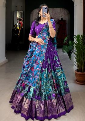 Purple Printed Dola Silk Lehenga Choli Set