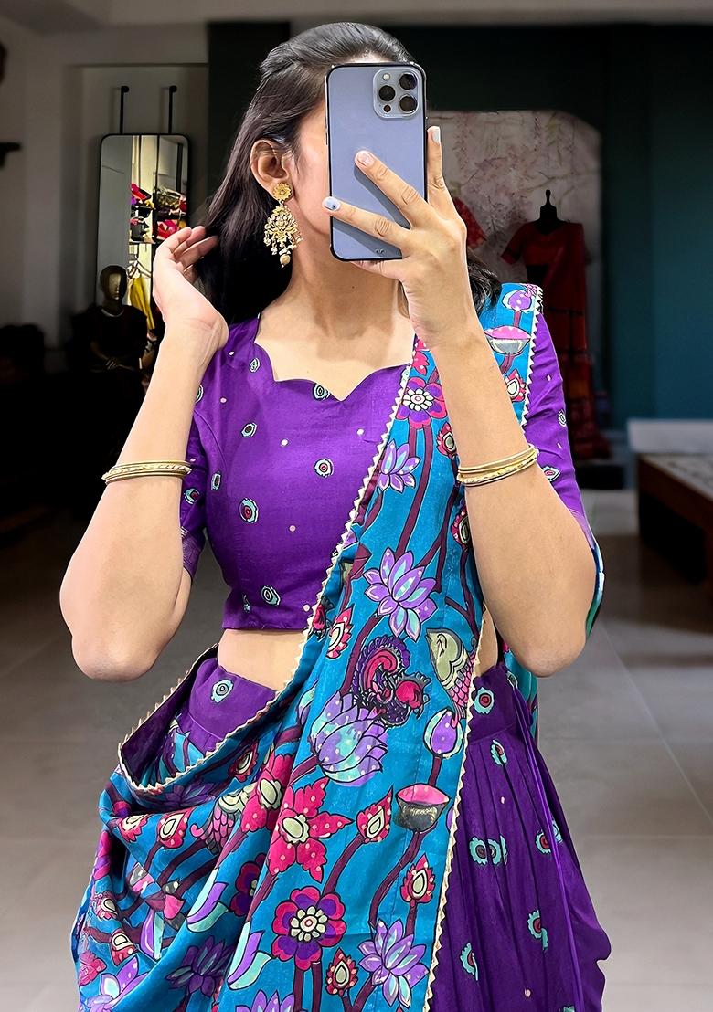 Purple Printed Dola Silk Lehenga Choli Set - Indya