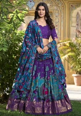 Purple Printed Dola Silk Lehenga Choli Set