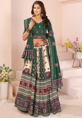 Yellow Printed Cotton Blended Lehenga Choli Set