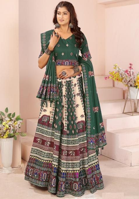 Yellow Printed Cotton Blended Lehenga Choli Set
