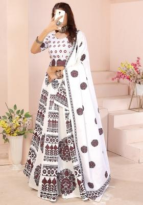 Maroon Printed Cotton Blended Lehenga Choli Set