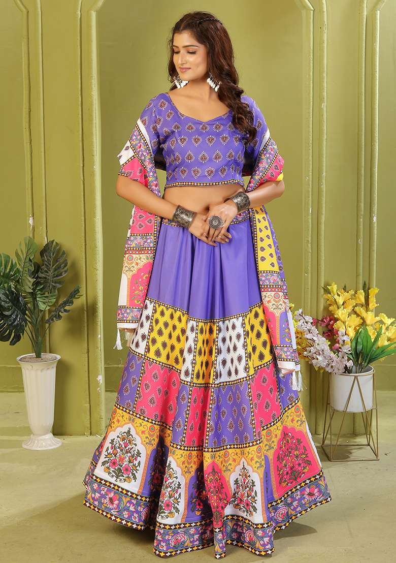 Yellow Printed Cotton Blended Lehenga Choli Set - Indya