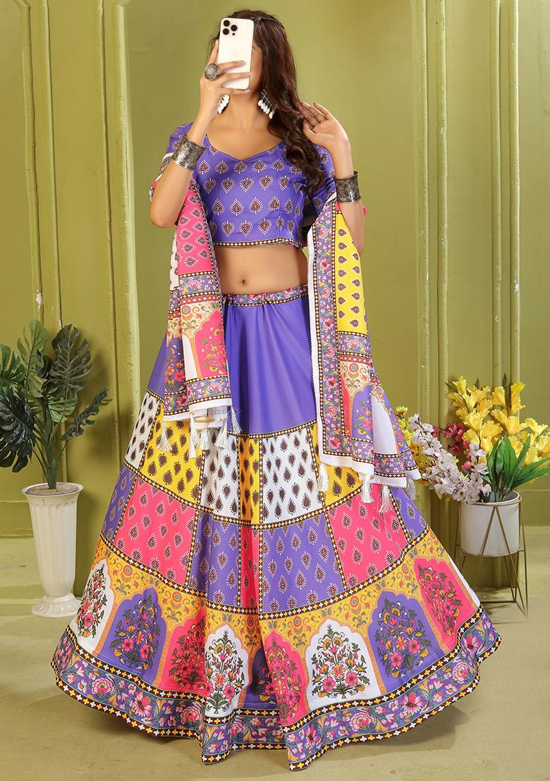 Yellow Printed Cotton Blended Lehenga Choli Set - Indya