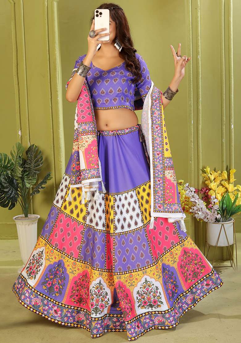 Yellow Printed Cotton Blended Lehenga Choli Set - Indya